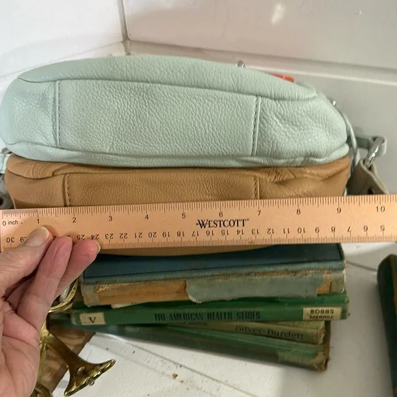 orYANY leather crossbody bag/tan-blue-gray-orange new w/o tags - Picture 7 of 9